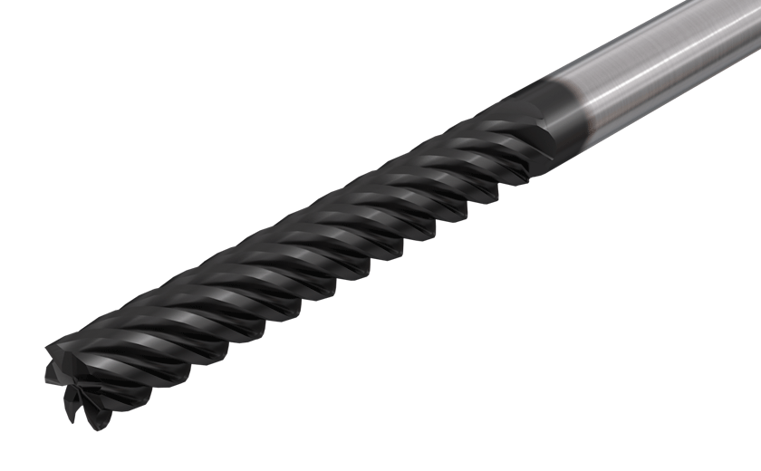 6 Flute 45° Helix, Center Cutting Extra Long Solid Carbide Endmills