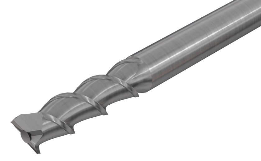 Solid carbide endmills, center cutting, 2 flute 55° helix. Special design for aluminum.