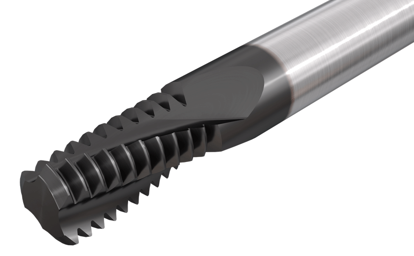 Solid carbide threading endmills with BSW form, used for internal and external threading.