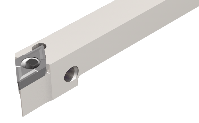 Tools with side lever-lock insert clamping for positive 55° Rhombic inserts. Used on Swiss automatic machines.