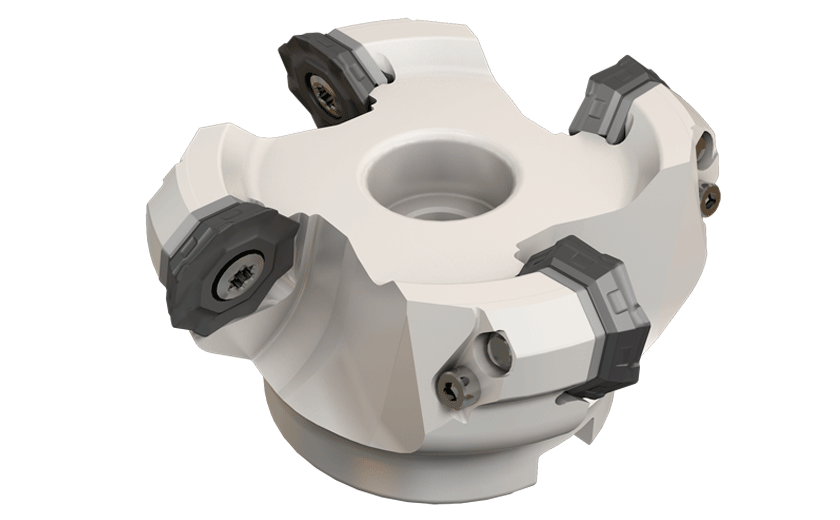 HELIOCTO face mills using octagonal, round and HELIOCTOFEED segmented radii inserts.