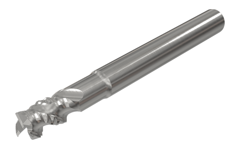 3 Flute, (3xD), 45° Helix Solid Carbide Roughing Endmills with Relieved Necks, for High Stock Removal Rates of Aluminum
