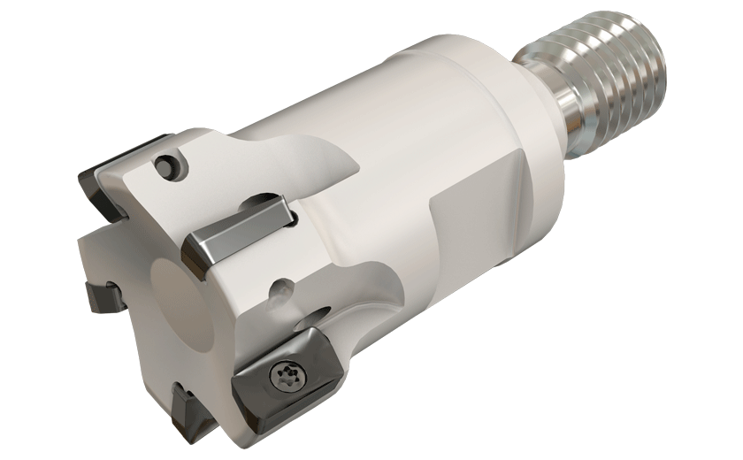 90° endmills with a FLEXFIT threaded adaptation using the HELIPLUS HP ANKT 0702PN-R inserts.