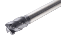 4 flute, corner radius solid carbide, extra-long endmills,  45° Helix, used on hardened steel.