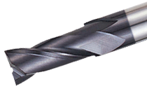 Solid carbide endmills, center cutting, 2 flutes, medium length, 30° helix. Used for hard materials up to 65HRc.