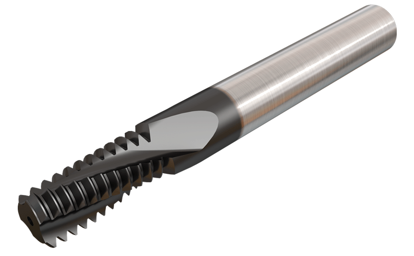 Solid carbide threading endmill with coolant holes for ISO thread profile. Can be used only for internal thread milling.
