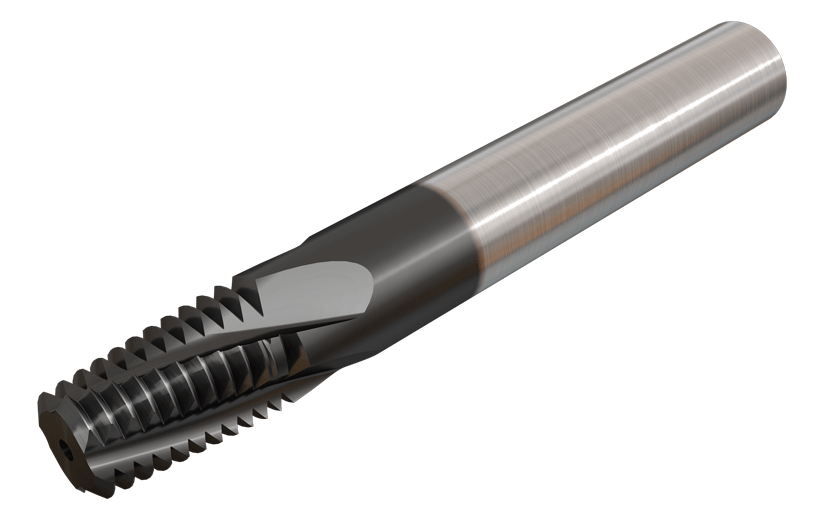 Solid carbide threading endmill for NPT thread profile. Can be used for both internal and external thread milling.