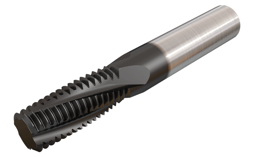 Solid carbide threading endmill for BSP thread profile. Can be used for both internal and external thread milling.