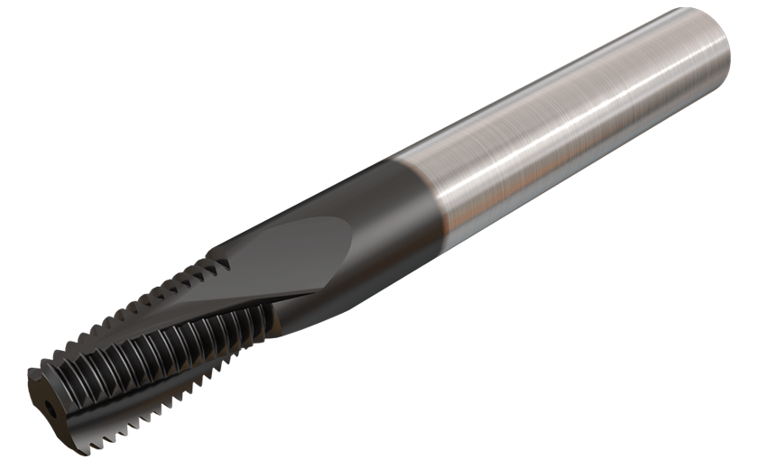 Solid carbide threading endmill for BSPT thread profile. Can be used for both internal and external thread milling.