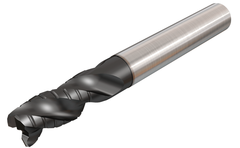Long Sold carbide endmills with a chip splitting cutting edge. 3 flute, 38° helix angle.