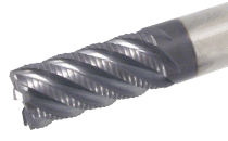 Solid carbide roughing endmills, 4,6 flute rougher, 45° helix, medium length, for materials up to 65HRc.