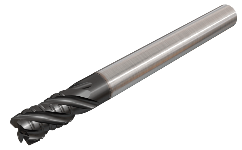 4 Flute, (3xD), 38° Helix Sold Carbide Roughing Endmills with Chip Splitting Cutting Edges and Relieved Necks