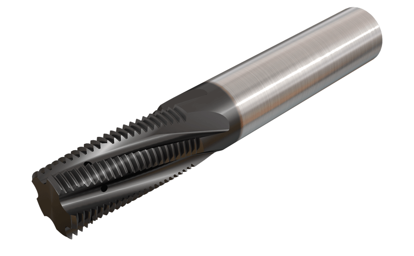 Solid carbide with internal coolant in the flutes, for internal threading