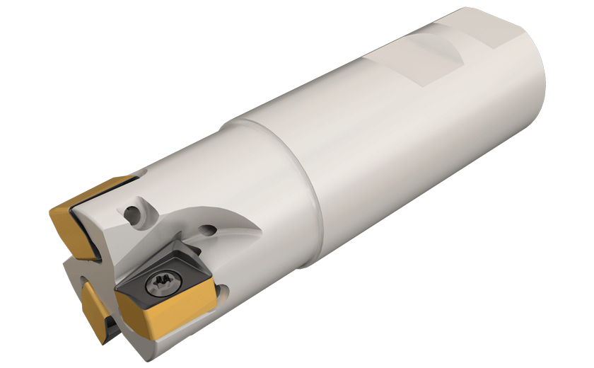 90° Endmills Carrying H490 ANKX 12...Double-Sided Rectangular Inserts with 4 Helical Cutting Edges