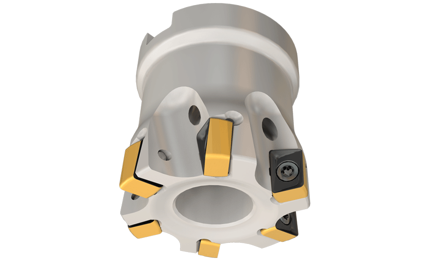 90° Face Mills Carrying the H490 ANKX 09.. Double-Sided Rectangular Inserts with 4 Helical Cutting Edges