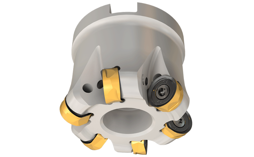 Face Mills Carrying Double-Sided Inserts with Four 5 mm Radius Cutting Edges