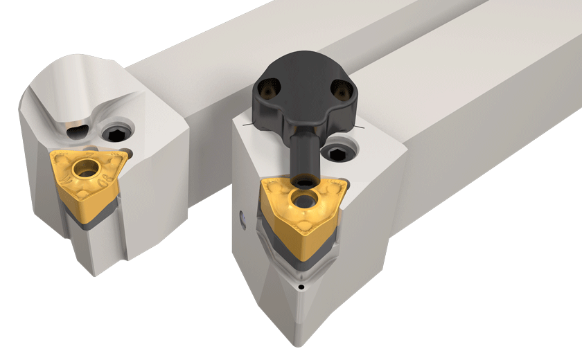 Lever Lock Toolholders for HELITURN LD WNMX-HT/MW Trigon Inserts with Channels for High Pressure Coolant