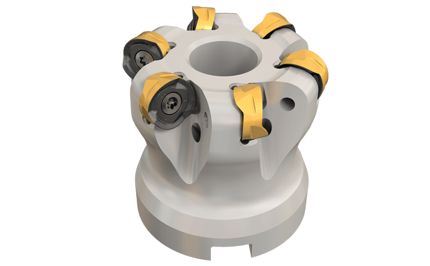 Face Mills Carrying Double-Sided Inserts with Six 6 mm Radius Cutting Edges