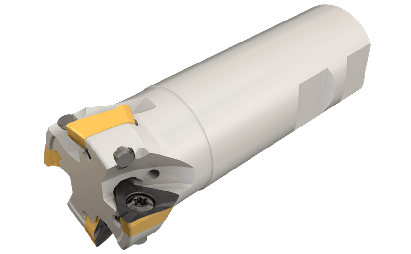 90° Endmills Carrying the HM390 TDKT 1505  Triangular Inserts with 3 Helical Cutting Edges