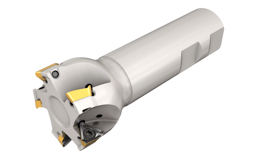 90° Endmills Carrying HM390 TPKT 1003 Triangular Inserts with 3 Helical Cutting Edges
