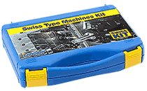 Kit per macchine automatiche, che contiene i pù comuni utensili e inserti per tornitura, scanalatura, fresatura e foratura