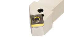 Lever lock holders for negative square inserts. 45° lead angle for face and longitudinal turning.