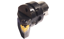 HSK holder for longitudinal turning with trigon inserts.