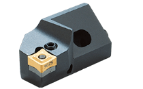 Cartridges for face turning using negative square inserts with four 80° corners.