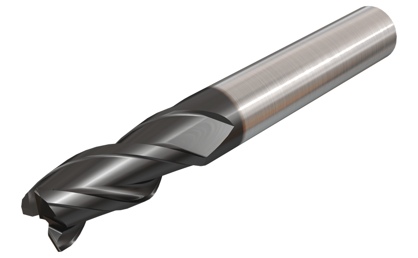 Solid carbide endmills, chamfered, center cutting, 3 flute,38° helix.