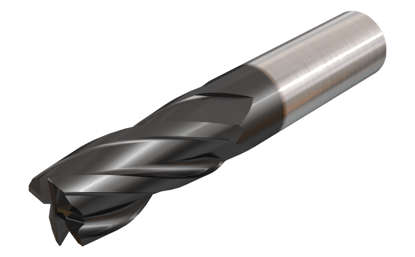 Solid carbide chamfered endmills, 4 flute, 30° helix, center cutting.
