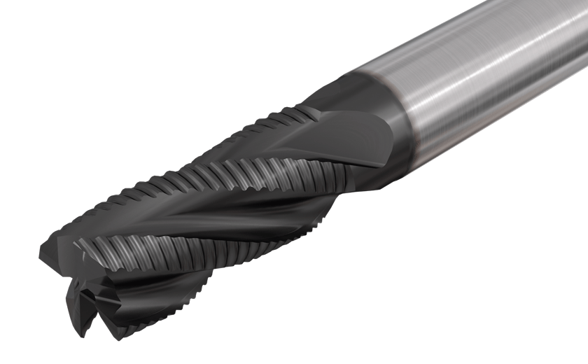 Solid carbide roughing endmills, 3,4,6 flutes, 40° helix.