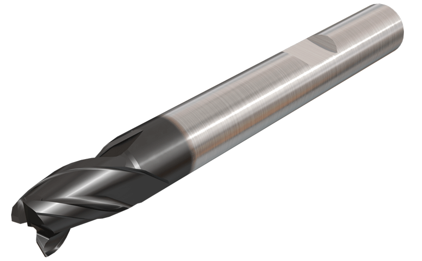 Solid carbide short endmills, center cutting, 3 flutes 38° helix.