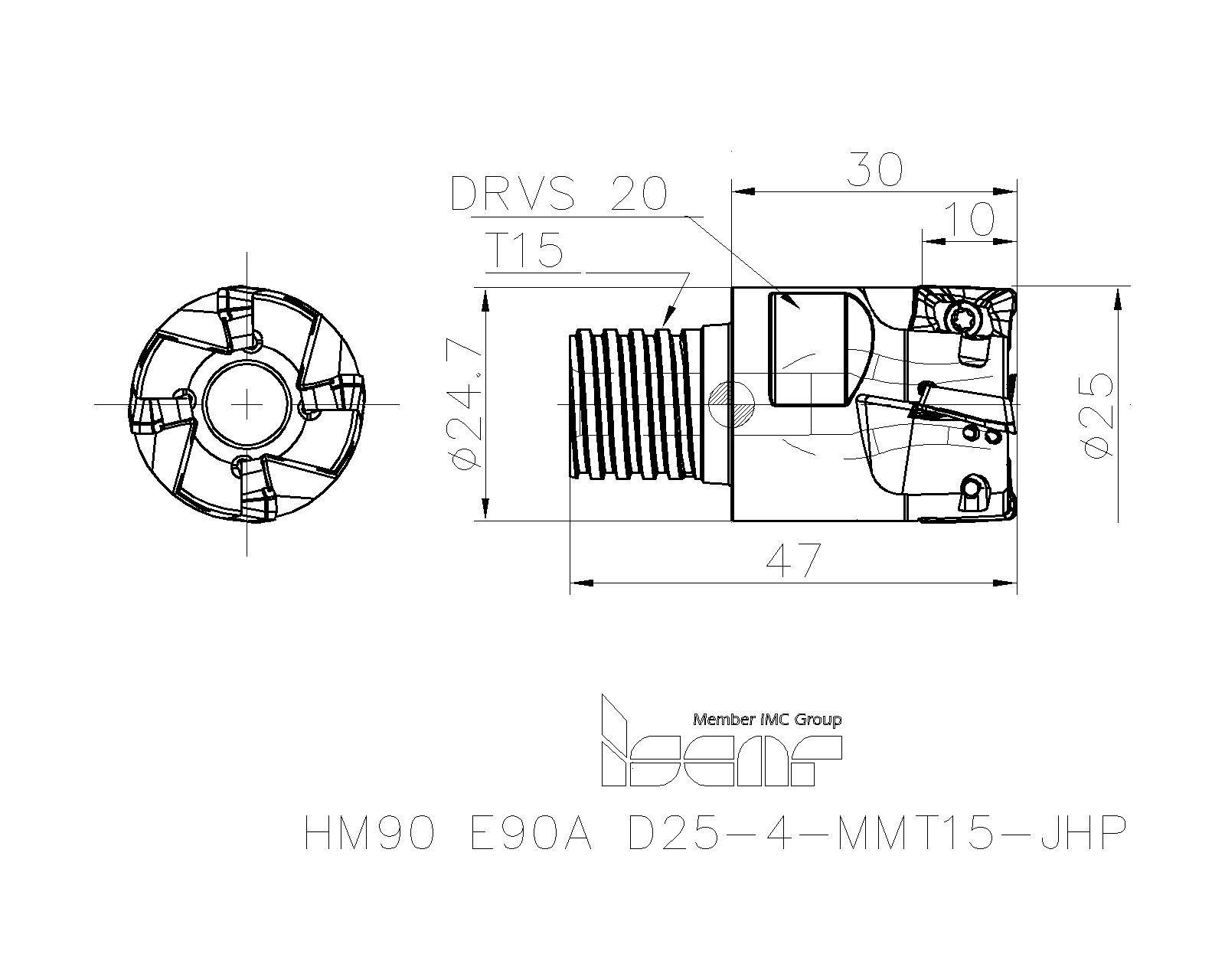 イスカル ヘリ2000 エンドミル HM90 E90A-10 ( HM90E90A-D25-4-C25