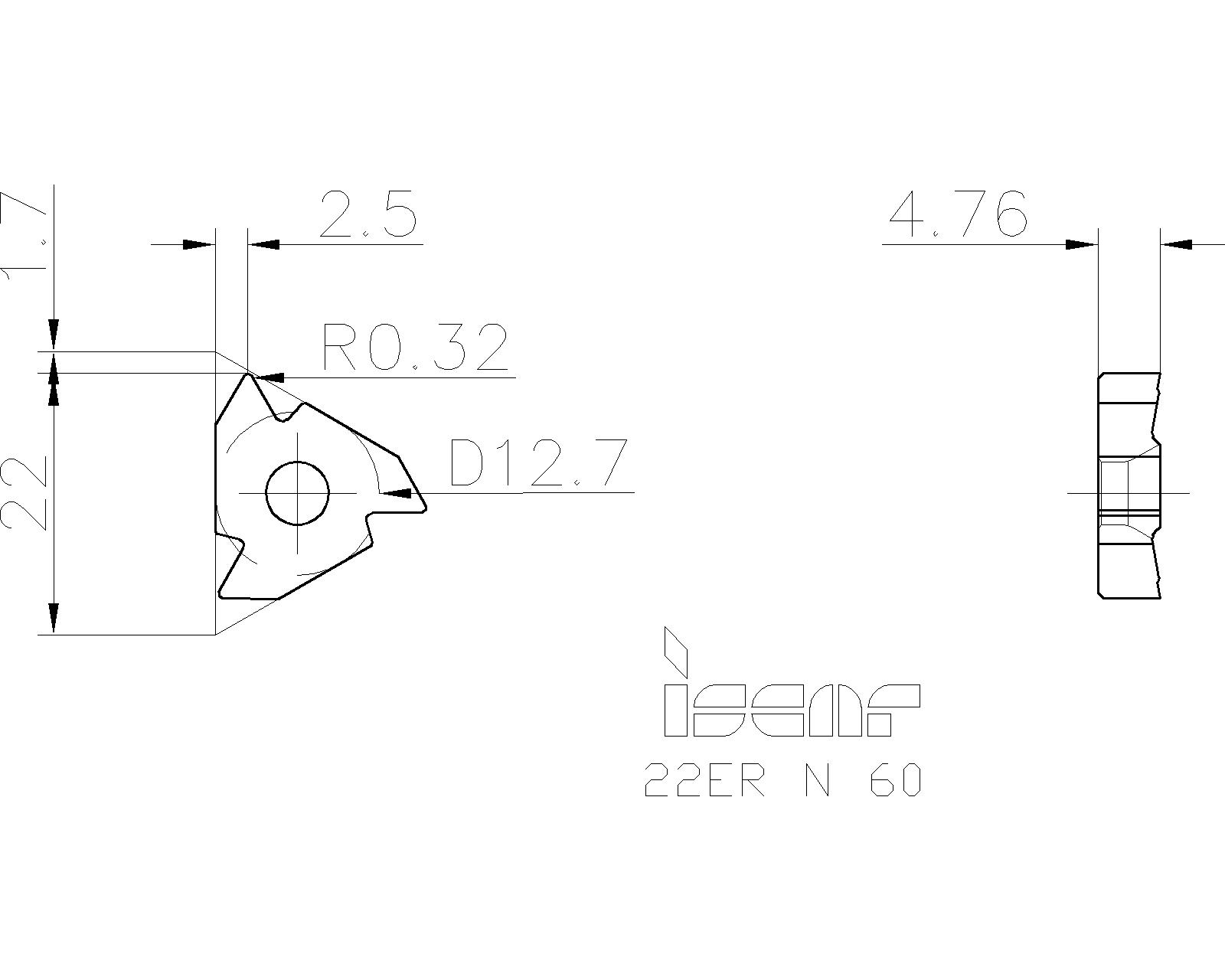ISCAR Cutting Tools Metal Working Tools ER/L60° 5900043 22ER N 60