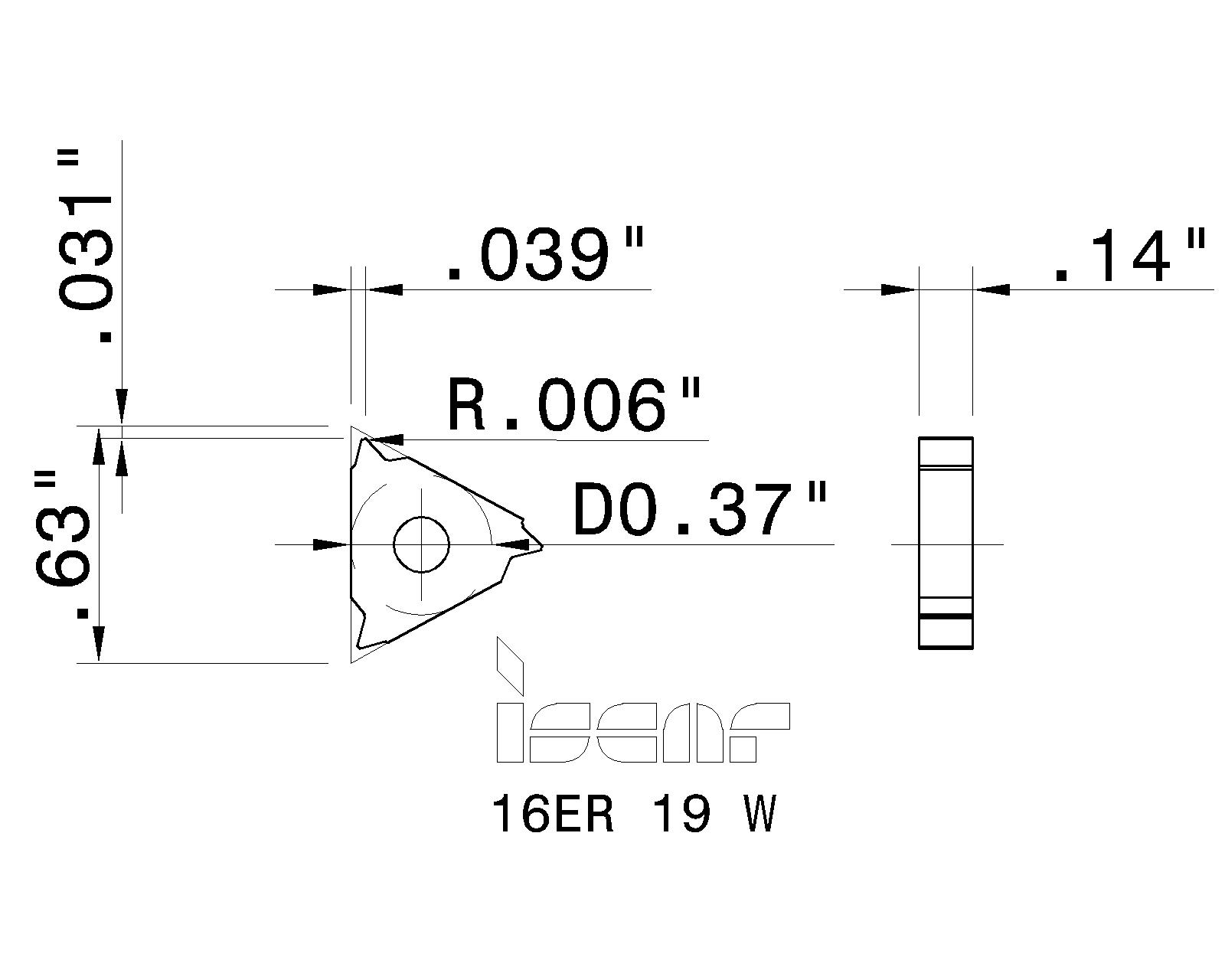 ISCAR Cutting Tools Metal Working Tools ER/LW 5993278 16ER 19 W